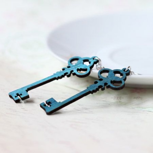 Modcloth Jewelry - Skelton indie wooden key earrings